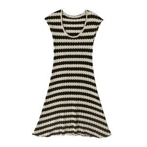 Zara Black & White Stripe Crochet Knit Midi Swing Dress Size Small